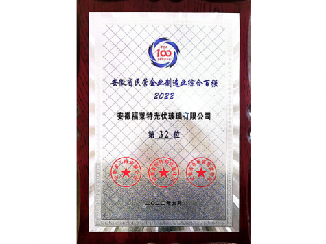 安徽省民营企业制造业综合百强2022第32位（安福）